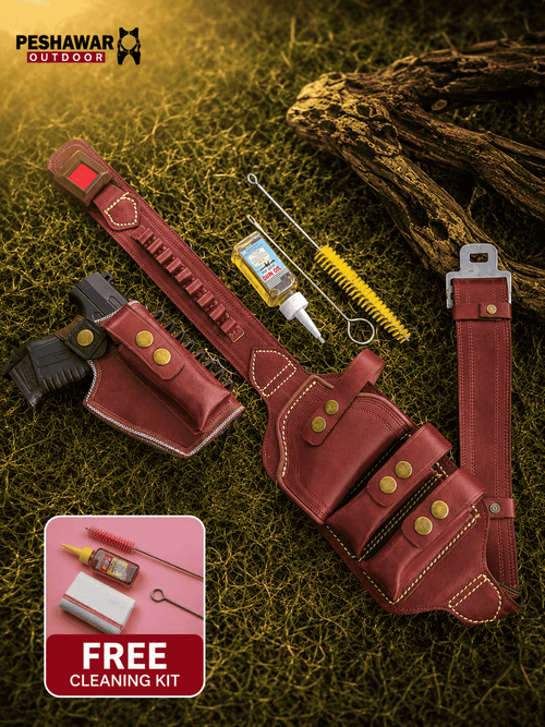 Premium Handmade Leather Belly Belt Holster with Pouch + Free Cleaning Kit