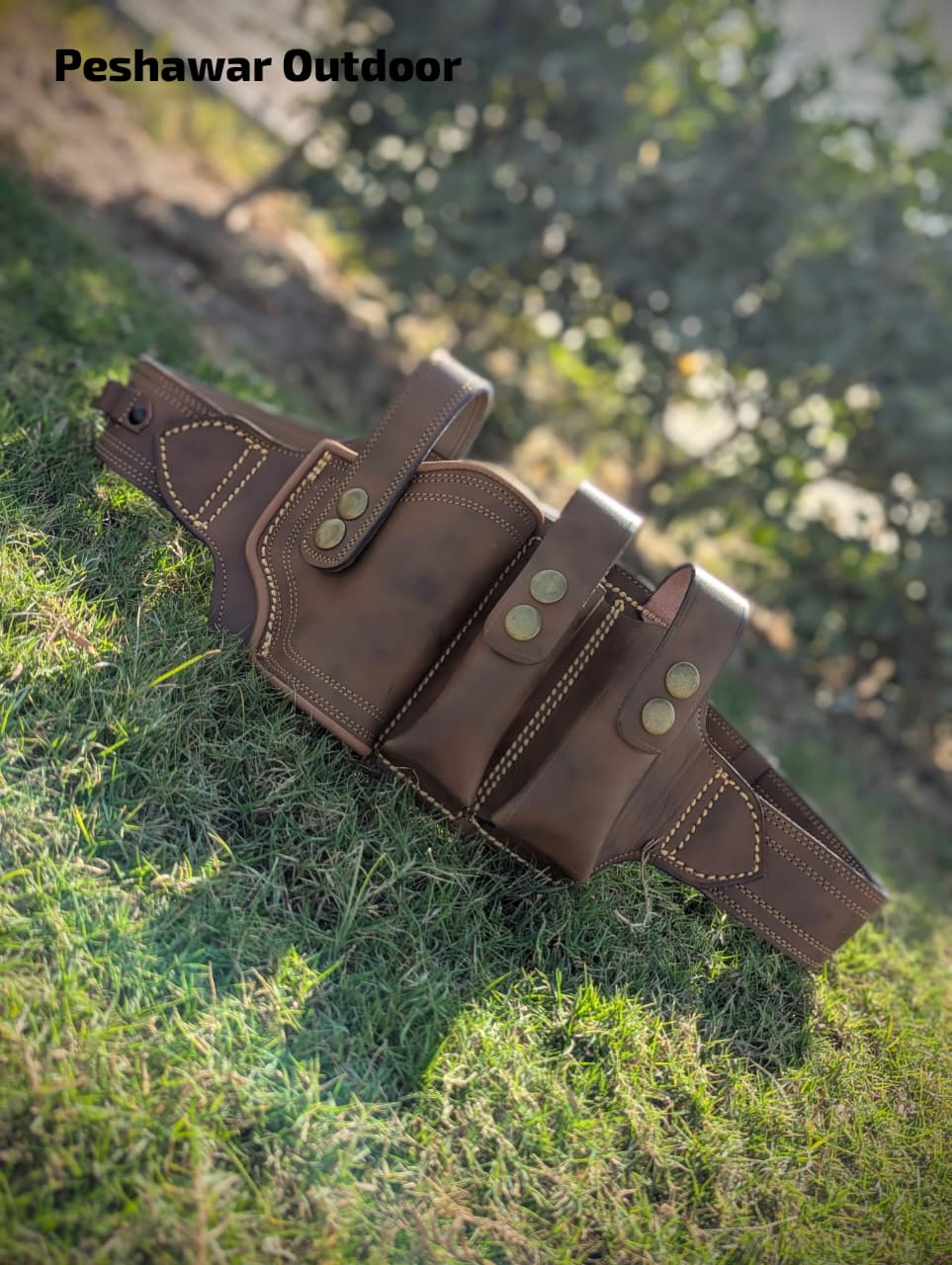 Premium Handmade Leather Belly Belt Holster – Fits 1 Pstl, 2 Magazines & 10 Rounds