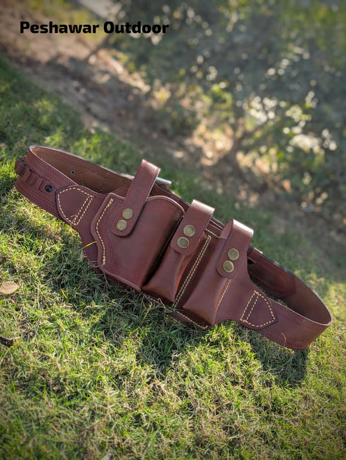 Handmade Leather Belly Belt Holster | Holds 1 Pstl + 2 Mags & 10 Bullets