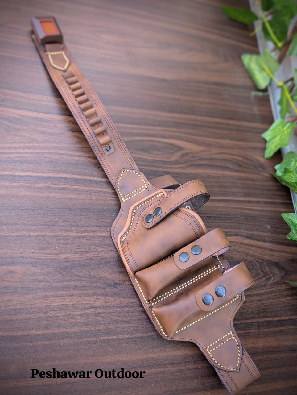 Premium Handmade Leather Belly Belt Holster – Fits 1 Pistol, 2 Magazines & 10 Rounds