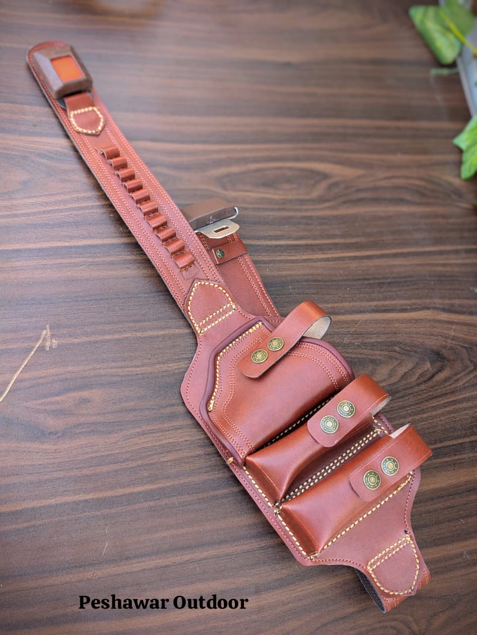 Premium Handmade Leather Belly Belt Holster – Fits 1 Pstl, 2 Magazines & 10 Rounds
