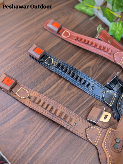 Handmade Leather Belly Belt Holster | Holds 1 Pstl + 2 Mags & 10 Bullets