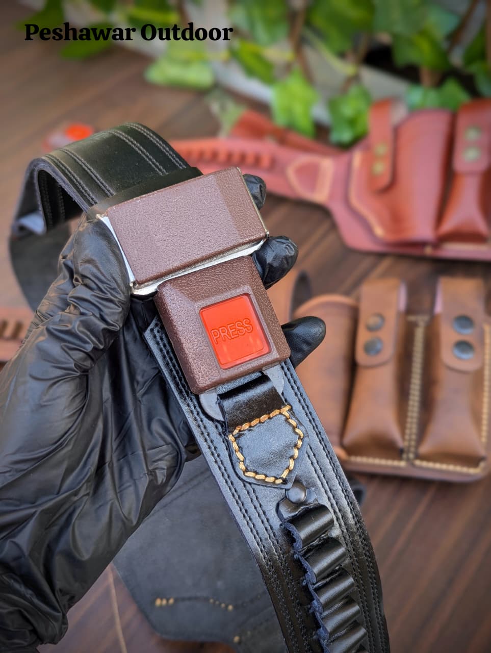 Premium Handmade Leather Belly Belt Holster – Fits 1 Pistol, 2 Magazines & 10 Rounds