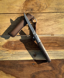 M390 Folding Knife with Brown Leather Sheath