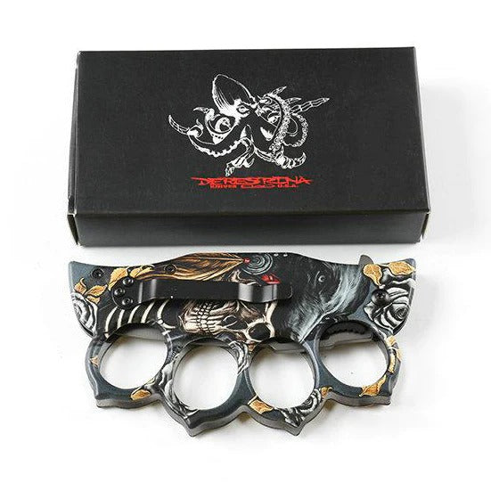 4-Finger Knuckle Duster Fixed Blade Knife – Wood Grip & Tactical Design