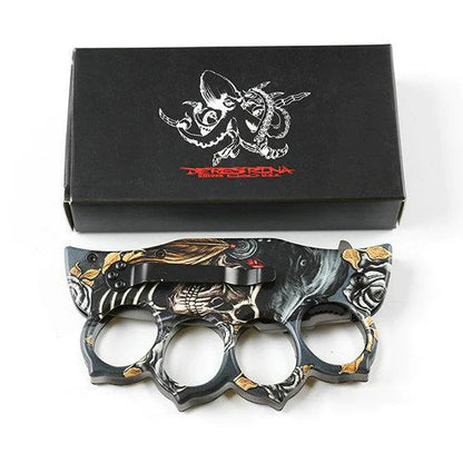 4-Finger Knuckle Duster Fixed Blade Knife – Wood Grip & Tactical Design