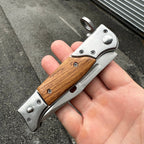 AK-47 Style Drop Point Automatic Pocket Knife with Wood Handle