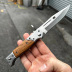 AK-47 Style Drop Point Automatic Pocket Knife with Wood Handle