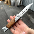 AK-47 Style Drop Point Automatic Pocket Knife with Wood Handle