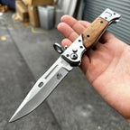 AK-47 Style Drop Point Automatic Pocket Knife with Wood Handle