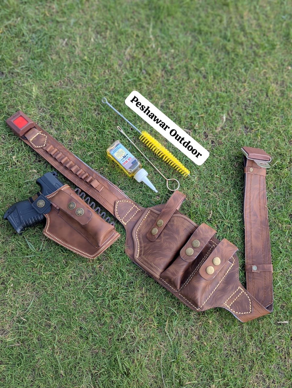 Premium Handmade Leather Belly Belt Holster with Pouch + Free Cleaning Kit