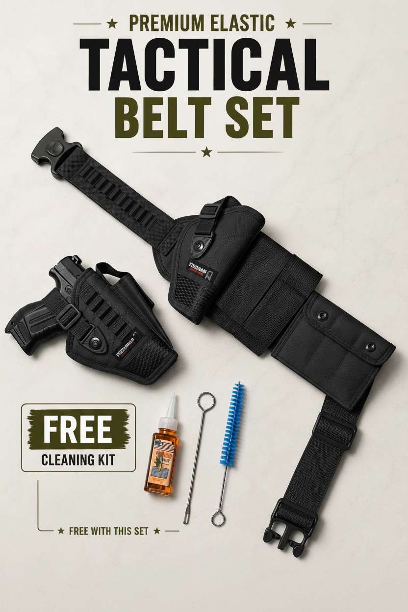 Premium Elastic Tactical Belt Set – Pouch with Magz, Detachable Pocket & Cleaning Kit