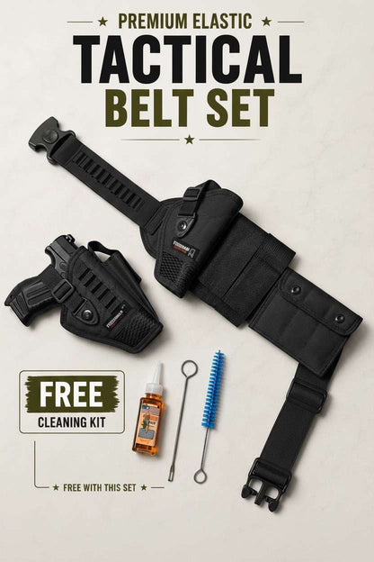 Premium Elastic Tactical Belt Set – Pouch with Magz, Detachable Pocket & Cleaning Kit