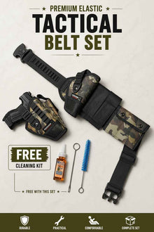 Premium Elastic Tactical Belt Set – Pouch with Magz, Detachable Pocket & Cleaning Kit