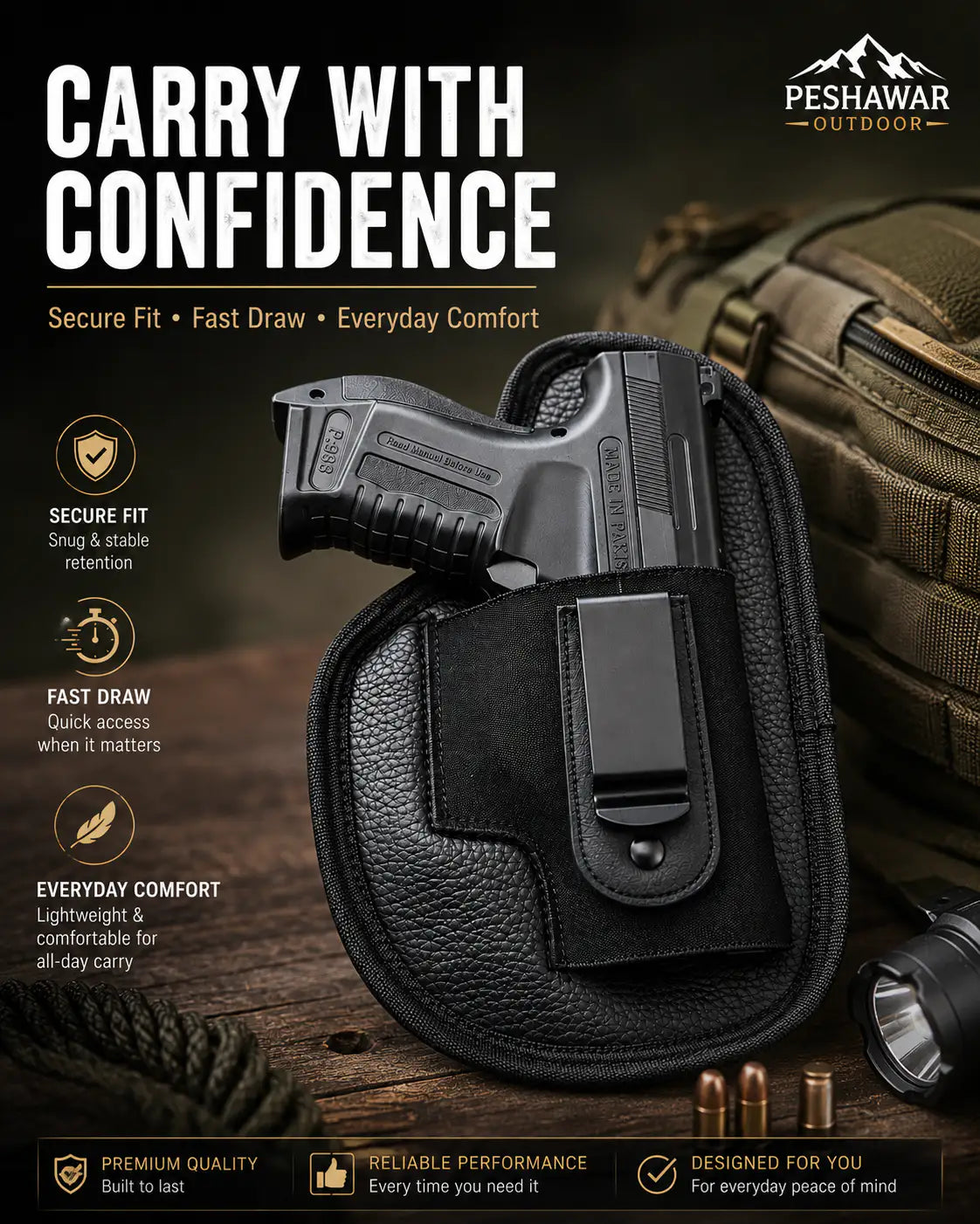 Universal Premium Concealed Pistol Holster + FREE Gun Cleaning Kit