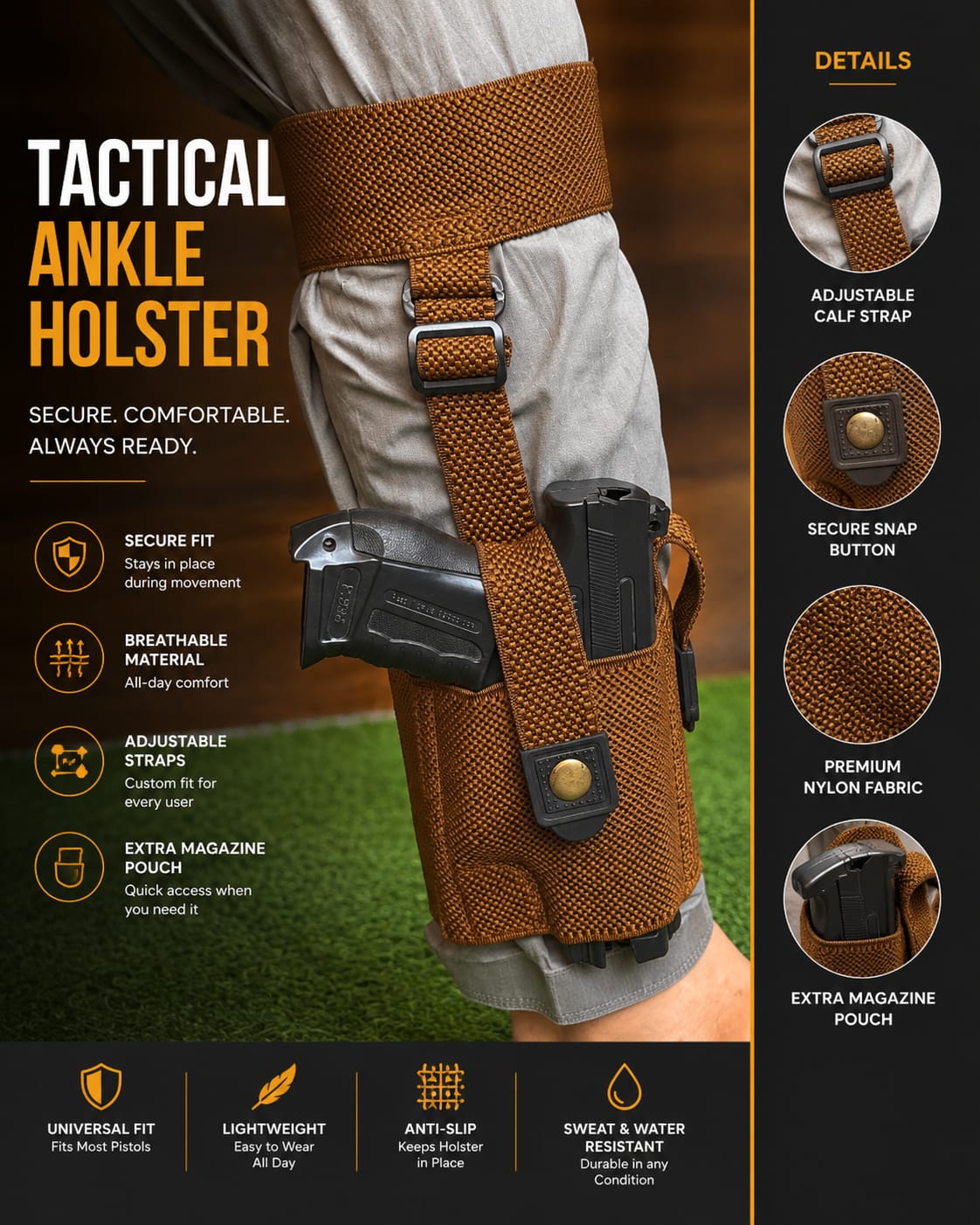 Elastic Ankle Holster with Mag Pouch | Lightweight Concealed Carry