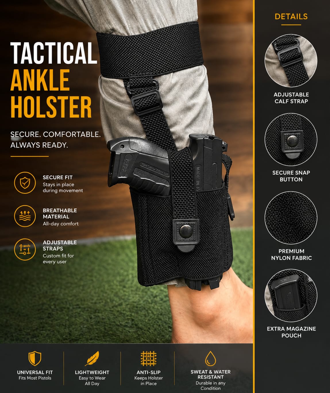 Elastic Ankle Holster with Mag Pouch | Lightweight Concealed Carry