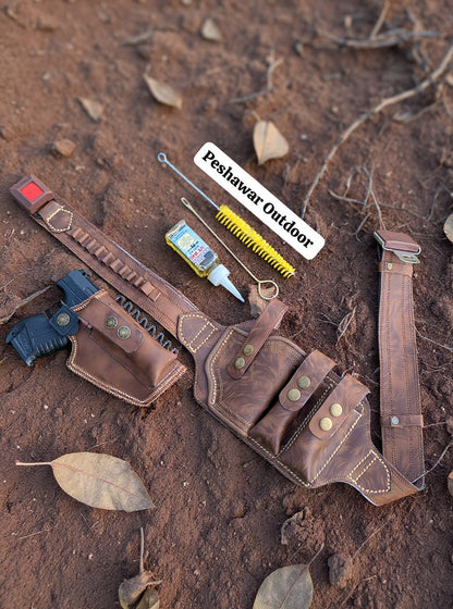 Premium Handmade Leather Belly Belt Holster with Pouch + Free Cleaning Kit