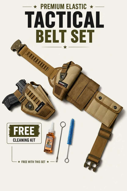 Premium Elastic Tactical Belt Set – Pouch with Magz, Detachable Pocket & Cleaning Kit